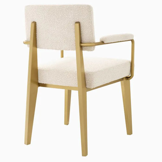 Retro Dining Chair – Cream Boucle, Brushed Brass Stainless Steel Frame